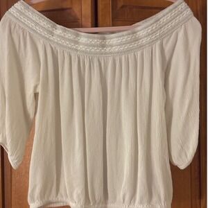 Forever 21 White Off Shoulder 3/4 Sleeve Top Womens Size Large Whimsygoth Fairy